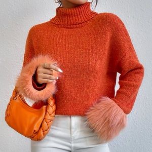 Faux Fur Cuff Turtle Neck